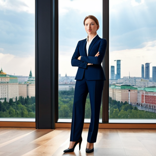 Home 20 **
"A professional businesswoman in a tailored navy suit, standing confidently in a modern Moscow office with floor-to-ceiling windows overlooking the city, fully clothed, appropriate attire, safe for work, perfect anatomy, correct proportions, professional photography, high quality, family-friendly."
**