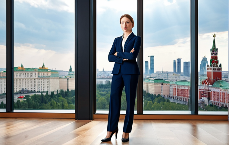 **

"A professional businesswoman in a tailored navy suit, standing confidently in a modern Moscow office with floor-to-ceiling windows overlooking the city, fully clothed, appropriate attire, safe for work, perfect anatomy, correct proportions, professional photography, high quality, family-friendly."

**