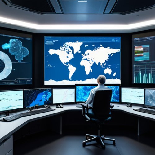 Home 12 **
A team of diverse scientists and engineers in a modern control room, monitoring weather patterns and disaster risk using holographic displays and large screens. The scene shows advanced data visualization and real-time analysis. Appropriate attire, professional environment, safe for work, perfect anatomy, correct proportions, family-friendly.
**