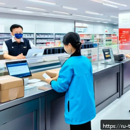 대만 현지 우체국 서비스 - A busy Taiwanese post office interior scene showing diverse customers at counters, staff assisting w...